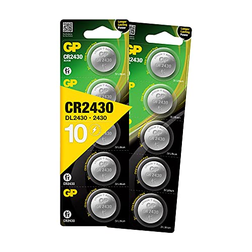 GP Lithium CR2430 Knopfzellen CR 2430 Batterien 3V (3 Volt) 10 Stück Knopfbatterien (in 5X 2er Original-Blisterverpackung, Batterien einzeln entnehmbar)