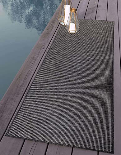 carpet city Outdoor Teppich Terrasse Wetterfest - 80x250 cm Läufer - Balkonteppich Graphit Meliert - In-& Outdoor Teppiche für Veranda, Garten, Küche, Bad oder Wohnzimmer