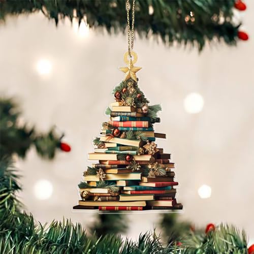 Buch Christbaumschmuck, 2D Acryl Bücher Decorations Weihnachtsschmuck, Personalisiertes Buchliebhaber-Ornament, Baumschmuck Geschenk für sie Bibliothekarin, Bibliothek, Buchliebhaber Geschenk