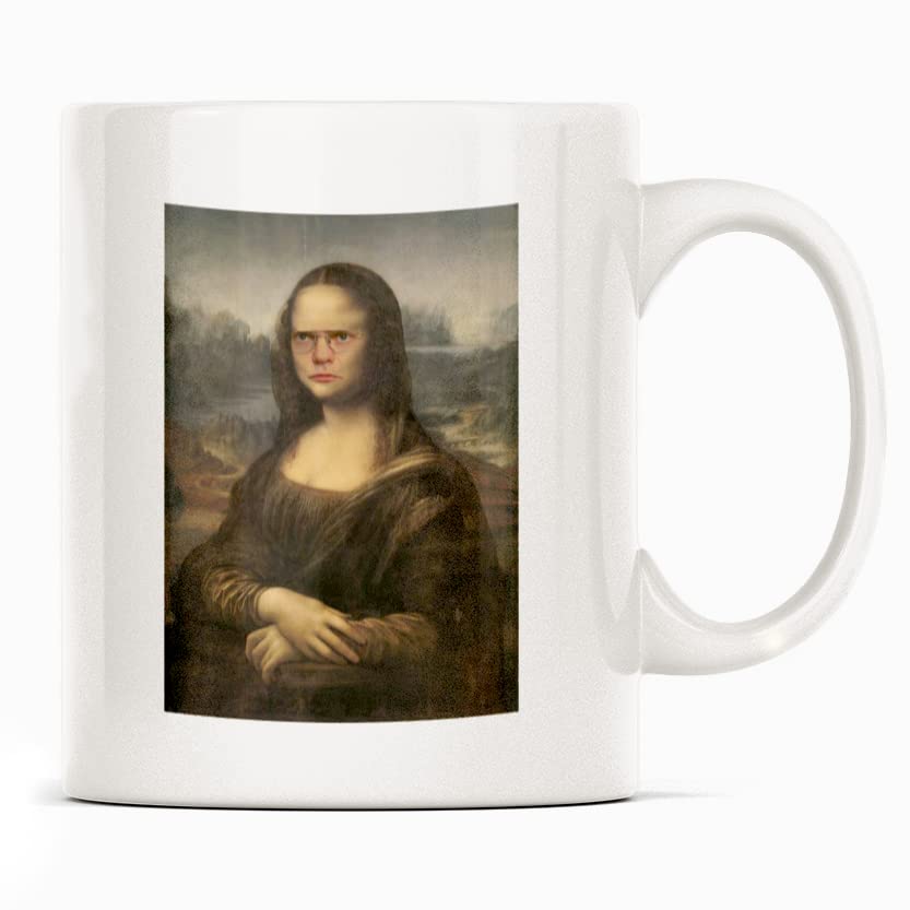 Office Actor Mashup Mona Lisa Dwight Schrute Serious Face Mug lustige Tasse, weiße Keramiktasse für Kaffee oder Tee 325ml lustiges Geschenk
