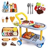 RuiDaXiang Kinder Food Trolley Auto, Kinder Rollenspiel große Speisewagenspielzeug und 98 Stück Lebensmittel, Küche, Geschirr Zubehör, Lernspielzeug für Jungen/Mädchen 3+Jahre