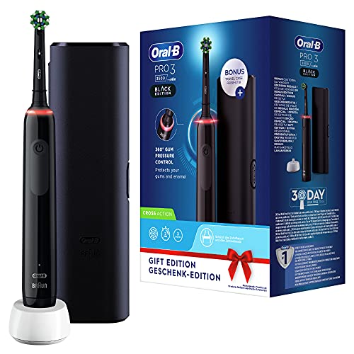 Oral-B PRO 3 3500 Elektrische Zahnbürste/Electric Toothbrush, mit 3 Putzmodi und visueller 360° Andruckkontrolle für Zahnpflege, Reiseetui, Geschenk für Sie/Ihn, schwarz