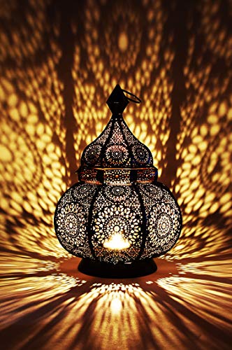 Orientalische Laterne aus Metall Ziva Schwarz 30cm | orientalisches Marokkanisches Windlicht Gartenwindlicht | Marokkanische Metalllaterne für draußen als Gartenlaterne, oder Innen als Tischlaterne