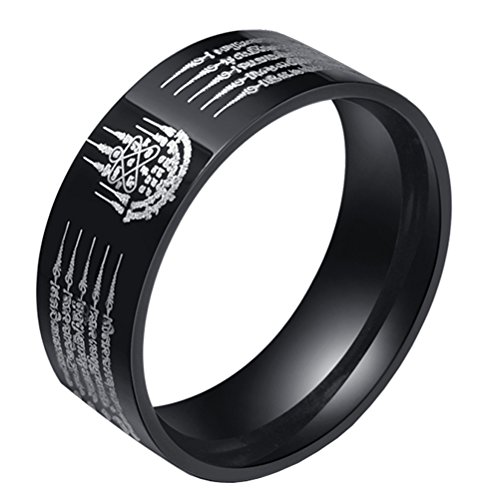 HIJONES Herren Edelstahl Thailand Fünf Verse Amulett Lucky Mantra Ring Schwarz Ton Größe 62