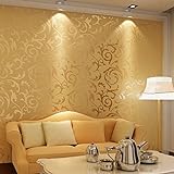 Wasserdicht Wandaufkleber, 3D Optik Vliestapete Barock Ornament Wandtapete Wand Tapete mit Ornamenten für Wohnzimmer, Schlafzimmer 10m x 0.53m (Golden)