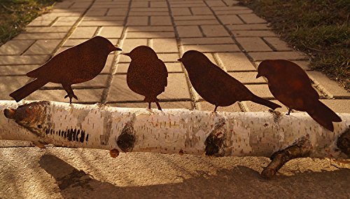 Dewoga Edelrost Vögel mit Schraube zum Eindrehen in Holz 4 Vögel Metall