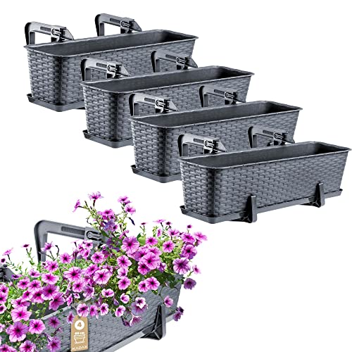 KADAX Blumenkasten-Set, Balkonkasten Set aus Kunststoff, Pflanzkasten für Blumen und Kräuter, Widerstandsfähiger Balkontopf, Pflanzkübel für Balkon (60cm-4er Set, Graphit)