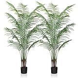CROSOFMI Künstliche Pflanze Palmen 150 cm Kunstpflanze Plastik Groß Areca Palme im Topf Wohnzimmer Balkon Schlafzimmer Grün Deko (2 Pack)