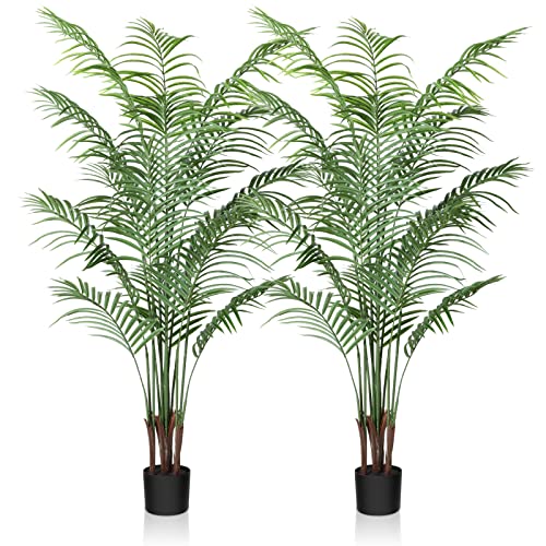 CROSOFMI Künstliche Pflanze Palmen 150 cm Kunstpflanze Plastik Groß Areca Palme im Topf Wohnzimmer Balkon Schlafzimmer Grün Deko (2 Pack)