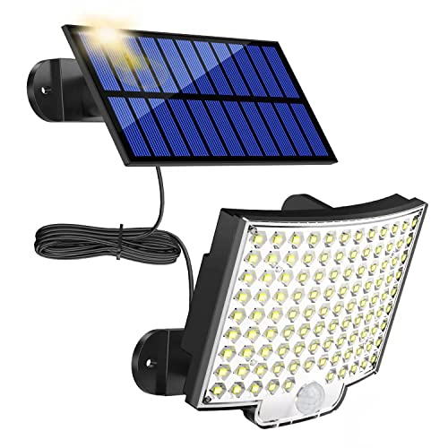 Solarlampen für Außen, MPJ 106 LED Solarleuchte Aussen mit Bewegungsmelder, IP65 Wasserdichte, 120°Beleuchtungswinkel, Solar Wandleuchte für Garten mit 5m Kabel