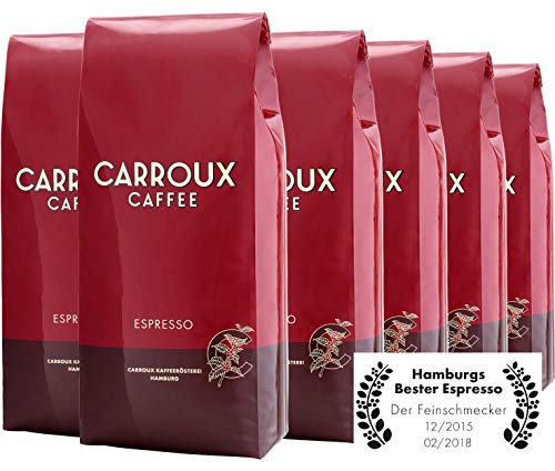 CARROUX Espresso, ganze Bohnen (6x 500 g). Für Siebträger u. Kaffee-Vollautomaten. Frisch geröstete Kaffeebohnen der Privat-Rösterei aus Hamburg