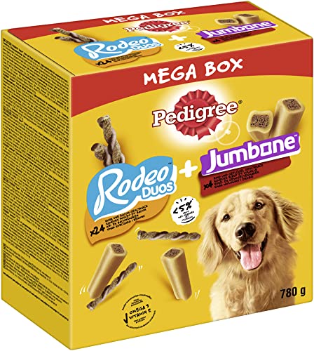 Pedigree Hundesnacks Mixpack mit Rodeo Duos Huhn & Lamm (24 Stück) und Riesenknochen Rind & Geflügel (4 Stück), 780g