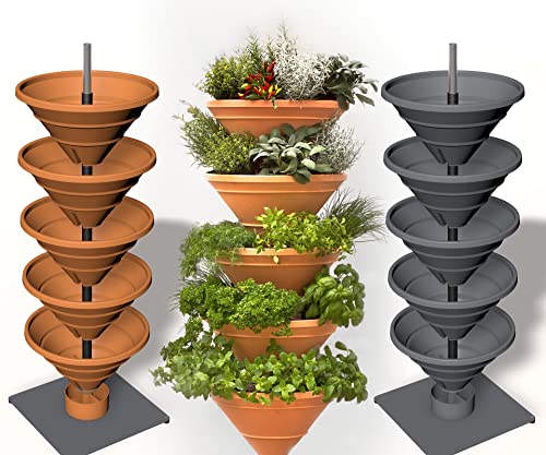 Vertical Garden XL Turm-Hochbeet / Pflanzturm, mit Spezial-Erdspieß für den Garten: das schneckenfreie Hochbeet / Schiefergrau