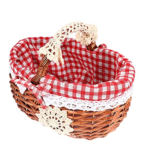 Generic Picknickkorb geflochten für Kinder, Weiden Einkaufskorb Geschenkkorb Oval Blumenkorb Osterkorb mit Griffe, Präsentkorb für Obst Geschenk Handwerk (26 x 18 x 20cm)