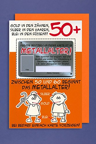 Grußkarte 50+ Geburtstag Karte Humor Applikation Scheckkarte Metallalter C6 Plus 4 Sticker