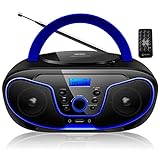 Tragbarer CD-Player | Boombox | CD/CD-R | USB | FM Radio | AUX-Eingang | Kopfhöreranschluss | CD-Player | Kinderradio | Radio | CD | Stereoanlage | Kompaktanlage (Dark Blue)