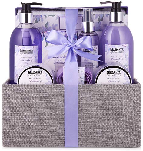 BRUBAKER Cosmetics Bade- und Dusch Set Lavendel Minze Duft - 12-teiliges Geschenkset in dekorativer Jute-Box