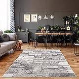 carpet city Teppich Wohnzimmer - Stein-Optik 80x150 cm Grau Meliert - Moderne Teppiche Kurzflor