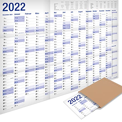 Yohmoe® XXL Jahresplaner 2022 Wandkalender (100 x 70 cm) GEFALZT in Poster Größe. Querformat, gefaltet - Wandplaner, Jahreskalender, Plakatkalender. 1 Stück