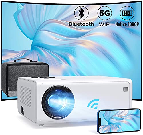 Beamer, Full HD 1080P 5G WiFi Bluetooth Beamer 8500 Lumen, 240'' Display 75% Zoom LED Heimkino Video Beamer, 90000 Stunden Lebensdauer Kompatibel mit Fire Stick, Smartphone, PS5 (mit Tragetasche)