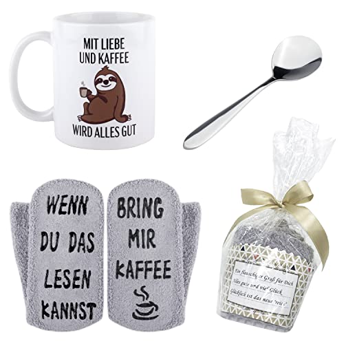 Belloxis Kaffee Geschenk Freundin, Kaffeebecher Tasse mit Spruch，Lustige Geschenke Mit Socken