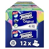 Tempo Original Taschentücher Box - Vorteilspack - 12 Boxen, 100 Tücher pro Box - extra starke, weiche Papiertaschentücher, waschmaschinenfest