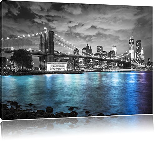 Pixxprint New York Skyline am Abend schwarz/weiß Format: 120x80 auf Leinwand