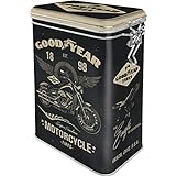 Nostalgic-Art 31116 Retro Kaffeedose Goodyear – Motorcycle – Geschenk-Idee für Auto-und Motorrad-Fans, Blech-Dose mit Aromadeckel, Vintage Design, 1,3 l