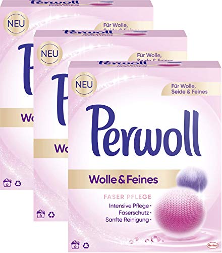Perwoll 3er Pack Wolle & Feines, Faser Pflege Pulver für Wolle, Seide und Feines 18 (3 x6) Waschladungen