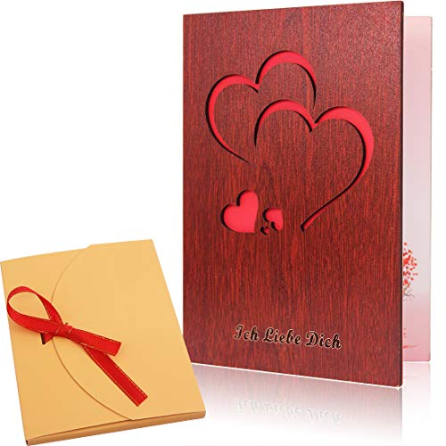 Creawoo handgemachte Liebes-Grußkarte aus Walnuss-Holz mit einzigartigem Geschenk-Karton Die beste Geschenkidee-Karte für Geburtstag, Valentinstag, Jahrestag.