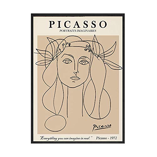 Picasso Wand Bilder abstrakte Pflanze Mädchen Linie Gesicht Poster & Kunstdrucke Vintage Leinwand Bild Wohnzimmer Home Nordic Style Bilder Dekor 50x70cmx1 No Frame