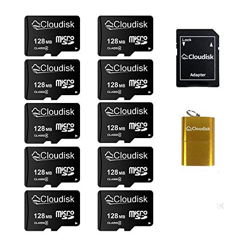 Cloudisk Micro SD-Karte mit Kleiner Kapazität, 10 Stück, 128 MB (Nicht GB) mit MicroSD-Adapter, Kartenleser, Speicherkarte für kleine Daten, Dateien, Werbung oder Promotion (zu klein für alle Videos)
