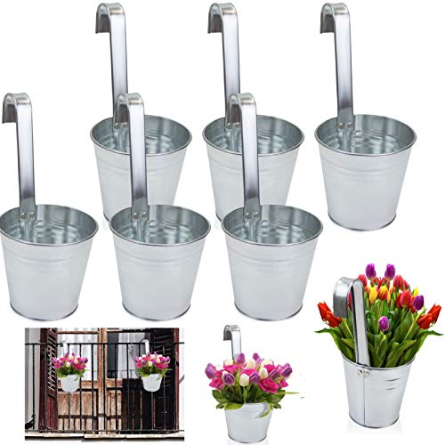 esto24® 6er Set Hängetopf Pflanztopf Übertopf mit Haken Silber Zink Blumentopf Vase Balkon Garten