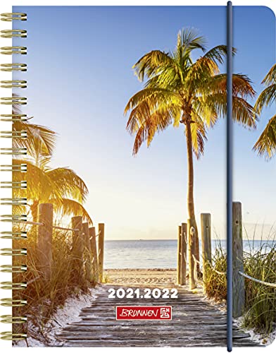 BRUNNEN 1071855182 Schülerkalender 2021/2022 (18 Monate) „Palm Beach“ 2 Seiten = 1 Woche, Blattgröße 12 x 16 cm, A6, PP-Einband
