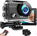 Action Cam 4K Unterwasserkamera 20MP 50FPS Wi-Fi 40M mit IPS-Touchscreen 2 Zoll Ultra HD 170° Weitwinkel, Fernbedienung, 2 wiederaufladbare Batterien