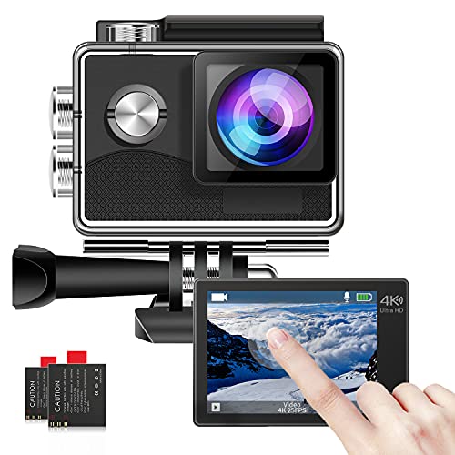 Action Cam 4K 20MP, WiFi Touchscreen Action Kamera 98FT Unterwasserkamera Schnorcheln mit EIS, 170°Weitwinkel Wasserdicht Kamera mit 2x1050mAh Batterien Montagezubehör Kit