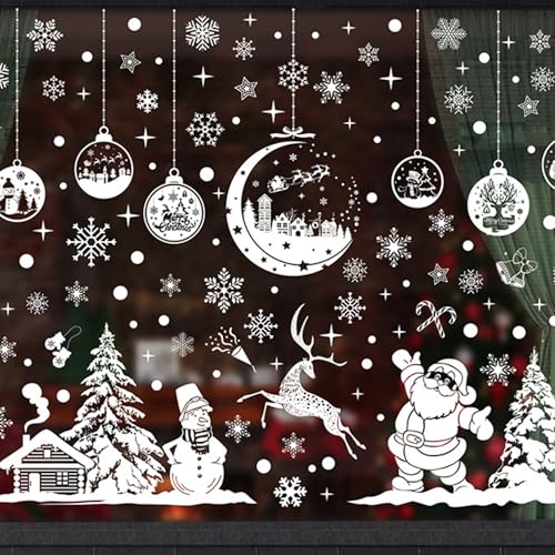 260 Stück Weiß Weihnachts Fensterbild, PVC Schneeflocken Fensterdeko, Weiß Fensterdeko Weihnachten, Fenster Weihnachten Deko, Schneeflocken Fenstersticker Deko, Weihnachten Fenster für Weihnachtsdeko