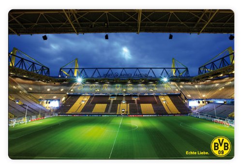 K&L Wall Art Borussia Dortmund Glasbild BVB Signal Iduna Park Fußball Wandbild 3D Fußballstadion bei Nacht 60x40 cm GA1190