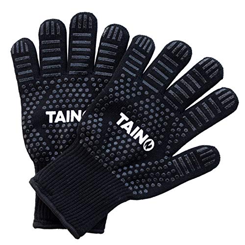 TAINO Grill-Handschuh 800 Grad hitzebeständig Ofenhandschuhe Kochhandschuh BBQ-Handschuhe Paar schwarz Universal-Größe