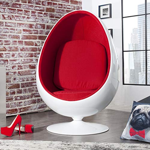 cagü: Design Retro Lounge Sessel Sitzei [EGG BALL] Weiß-Rot drehbar Designklassiker Space Age, NEU!