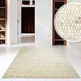 Teppich Wölkchen Schurwolle Hand-Web-Teppich | Wollteppich Landshut im Skandinavischen Design | Wohnzimmer Schlafzimmer Esszimmer Flur | 13 mm Dicke | Natur, weich, modern (Sand - 60x110 cm)