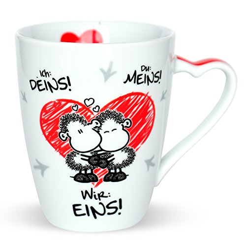 Sheepworld 45183 Kaffee-Tasse mit Spruch Ich Deins, Du Meins, Wir Eins, Porzellan, 30 cl, Geschenk-Tasse mit Liebesmotiv