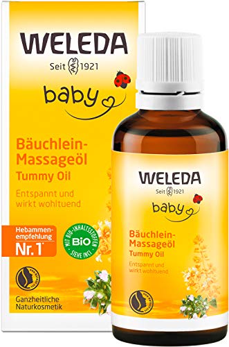 WELEDA Bio Baby Bäuchlein Massageöl, Naturkosmetik Massage Öl gegen Bauchschmerzen und Krämpfe von Babys und Kleinkindern, Pflegeöl zur Verdauungsförderung (1 x 50 ml)