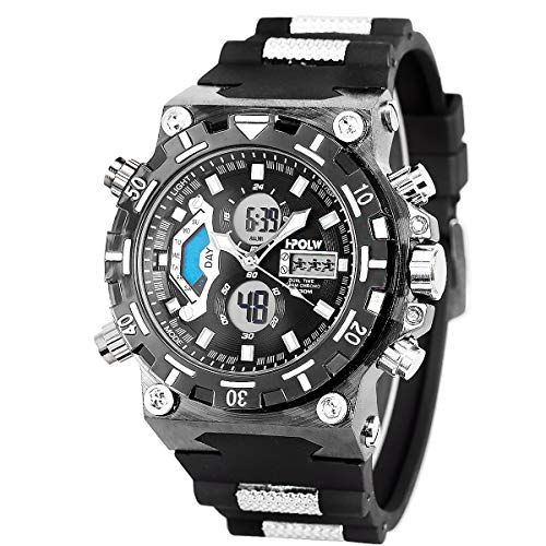 Sportuhr Digital Armbanduhr LED großes Gesicht Wasserdicht Militär Stoppuhr SIBOSUN Männer Quarzwerk Alarm Datum Schwarz