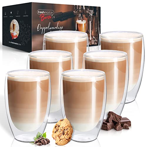Fresh Master Latte Macchiato Gläser - Barista Premium Qualität für besten Genuss - 400 ml Thermo Glas Tassen Set doppelwandig I doppelwandige Kaffeegläser 6x400ml