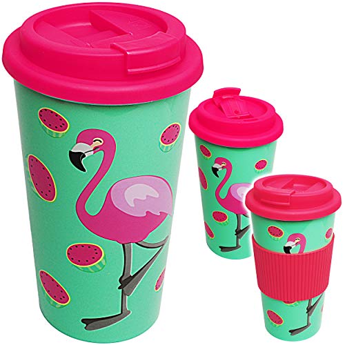 alles-meine.de GmbH Coffee to Go Becher - Flamingo - Vögel - BPA frei - 500 ml - auslaufsicher - Schraubdeckel - Mehrweg Kaffeebecher - Kaffee Unterwegs - Trinkbecher - Cappu..