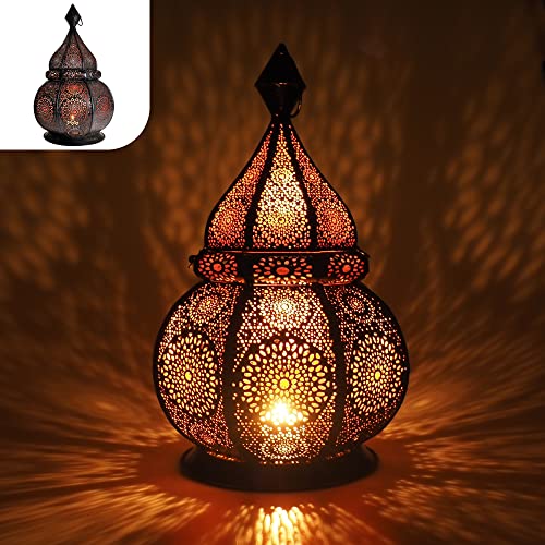 Gadgy Orientalische Lampe Metall - Marokkanisches Lampe mit Schatteneffekt - Orientalische Laterne handgemacht 36 cm ideal als Balkon-Deko - Ramadan Dekoration Windlicht innen und außen