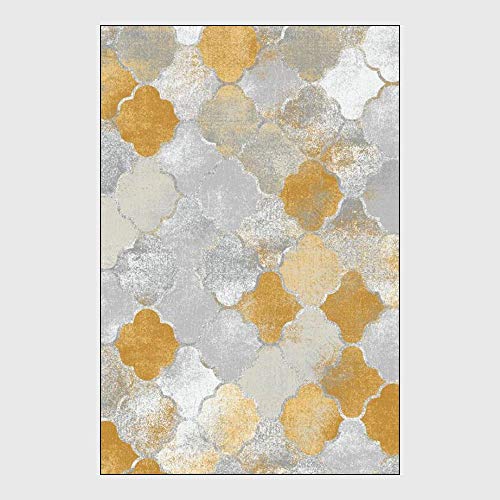WIVION Teppiche Für Wohnzimmer Geometrische Marokko Stil Teppich Gelb Weiß Grau Farbe Blume Babymatte Nordisches Schlafzimmer Neben Matte rutschfeste Turnhalle Spielmatte,150 * 200cm(59x79inch)