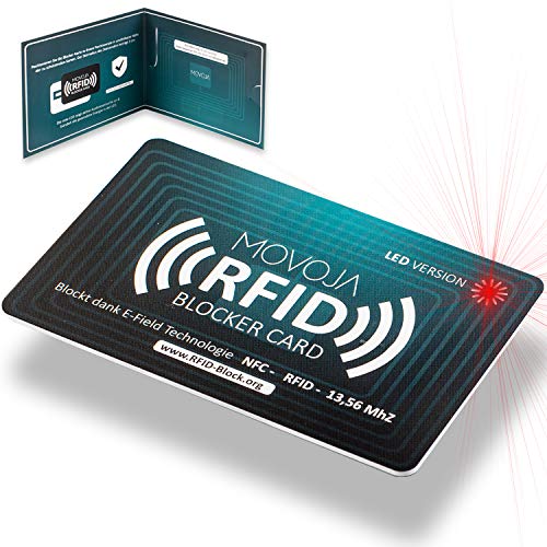 RFID Blocker Karte mit LED Indikator Technologie | Neuster Störsender | Deutsche Marke | Keine Reststrahlung | 100% Schutz Dank E-Field | Keine Schutzhüllen mehr | Kredit-Karte EC Bank NFC 13,56 MHz