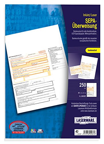 Laserware L0257 SEPA-Überweisung A4, 250 Blatt, beleglesefähig